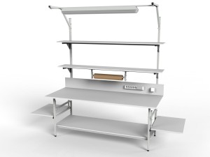 Stół do pakowania paczek SP z rolką półkami i oświetleniem centralnym