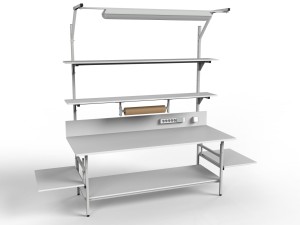 Stół do pakowania paczek SP z rolką półkami i oświetleniem centralnym